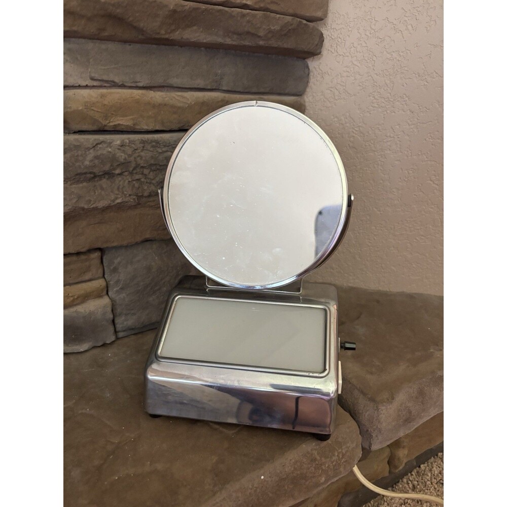 Vintage Chrome Magnifying "Acme" Lighted Make-Up Mirror U.S.A. Two Sided Plug In